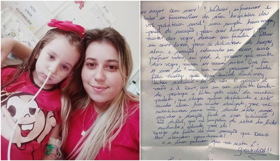Mãe escreve carta a profissionais da saúde após filha de 4 anos com Covid-19 deixar UTI: 'Anjos sem asas'